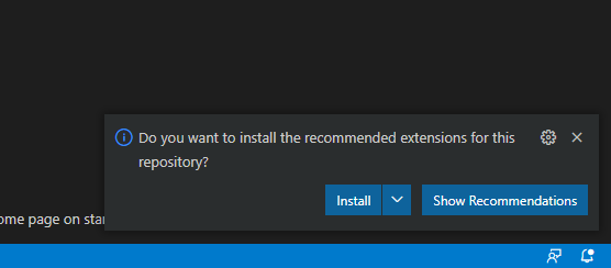 react-baseを開くとVSCodeの右下にrecommendされた拡張のインストールを促す表示がされる